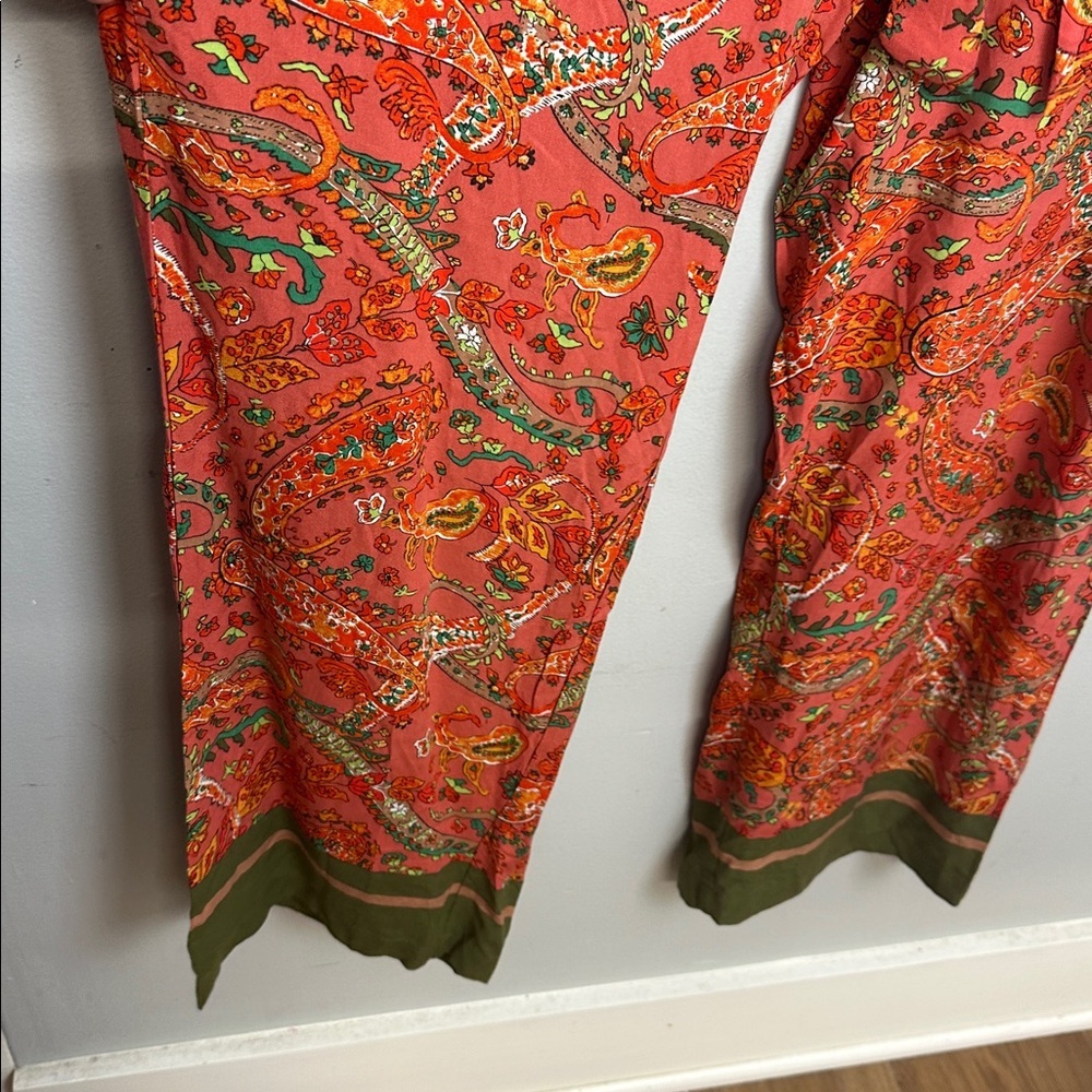 NWT Haver + Blair Wide Leg Orange Paisley Waist Tie Pull On Pants Sz XL - Picture 5 of 13